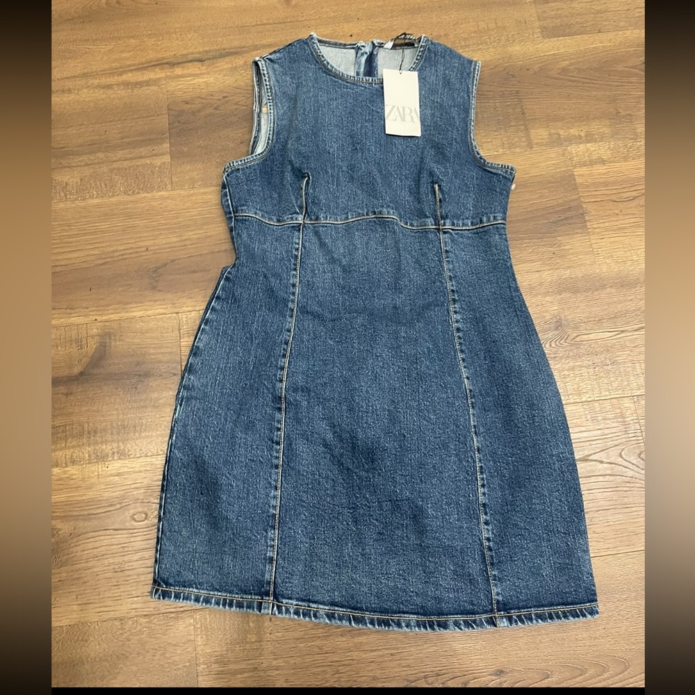 Zara Dark Blue Sleeveless Denim Sheath Dress